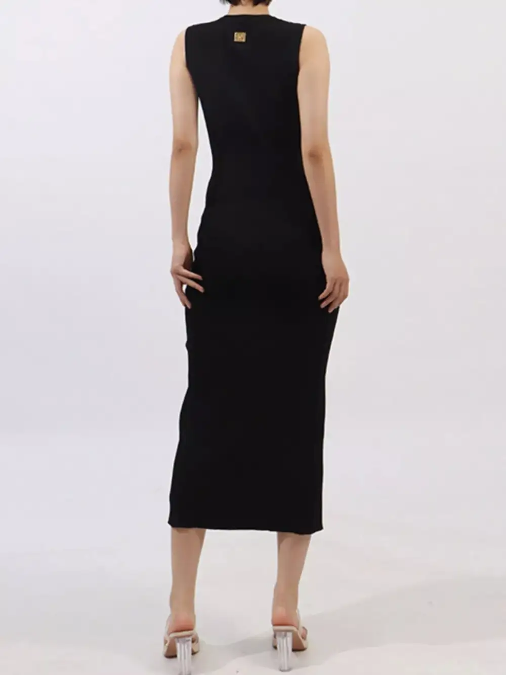 Smooth Finish Round Neck Slit Sleeveless Dress