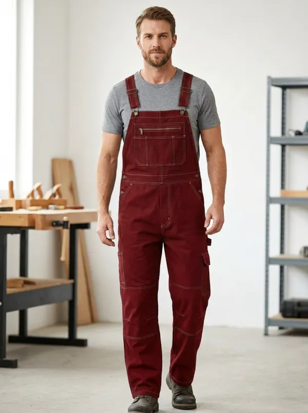 Men's Multi-Pocket Denim Bib Work Overalls