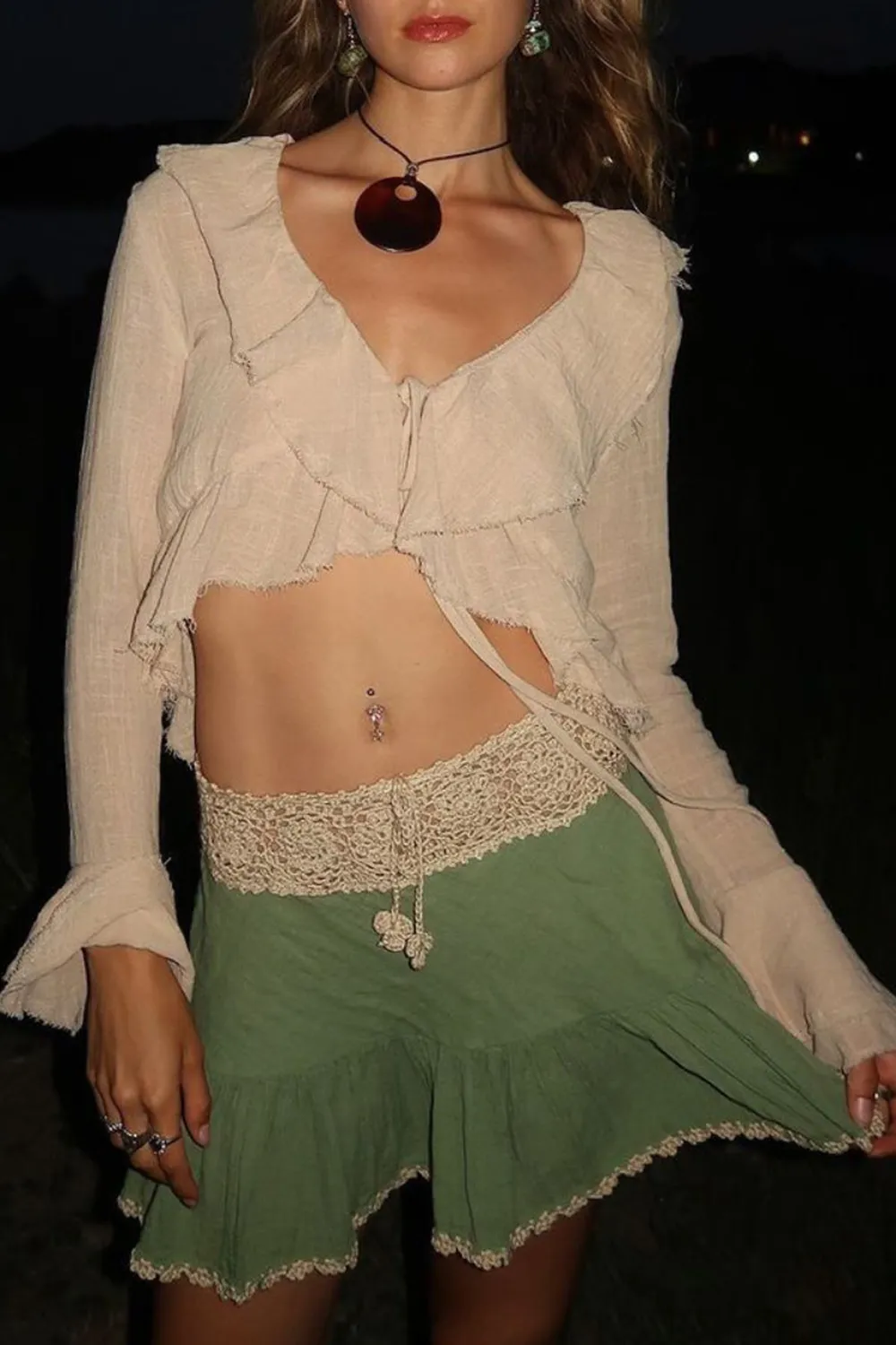 Beige Ruffle Blouse