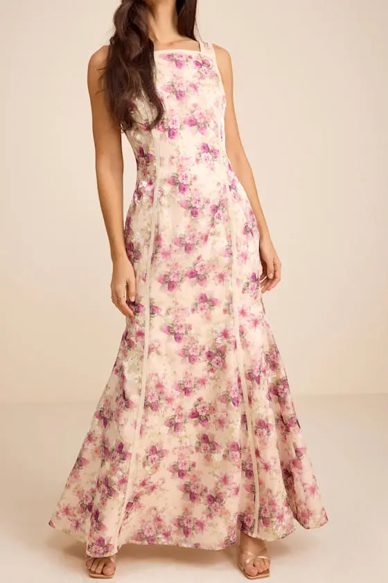 Morgan Cream Floral Backless Mermaid Maxi Dress