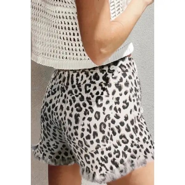 Leopard Frayed Hem Denim Shorts