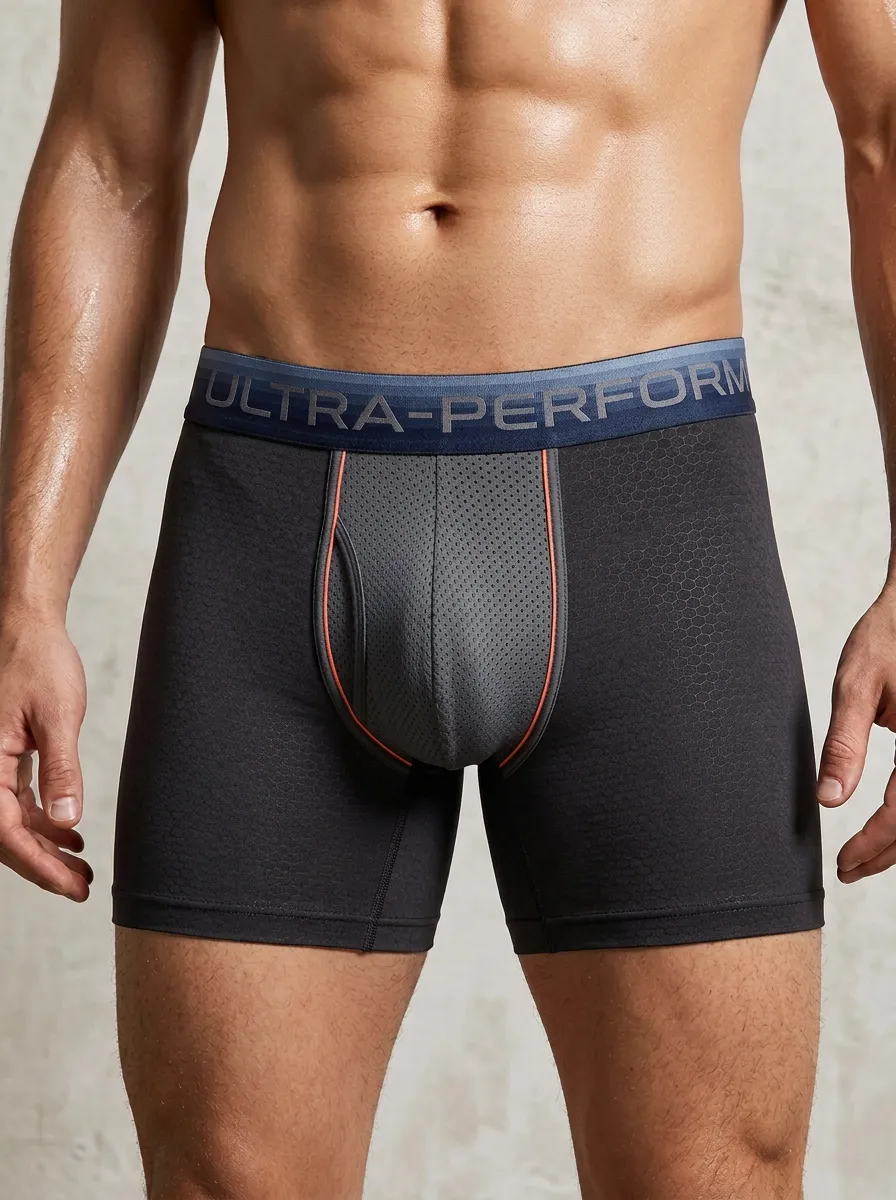 Men's Athletic Performance Honeycomb Mesh Printed Boxer Briefs