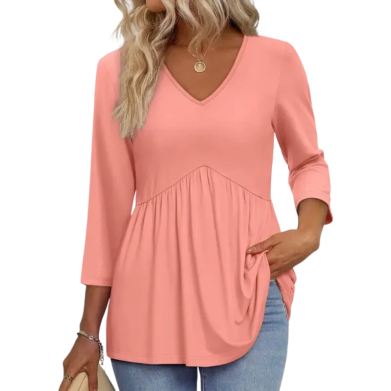 Women's three-quarter sleeve V-neck babydoll top