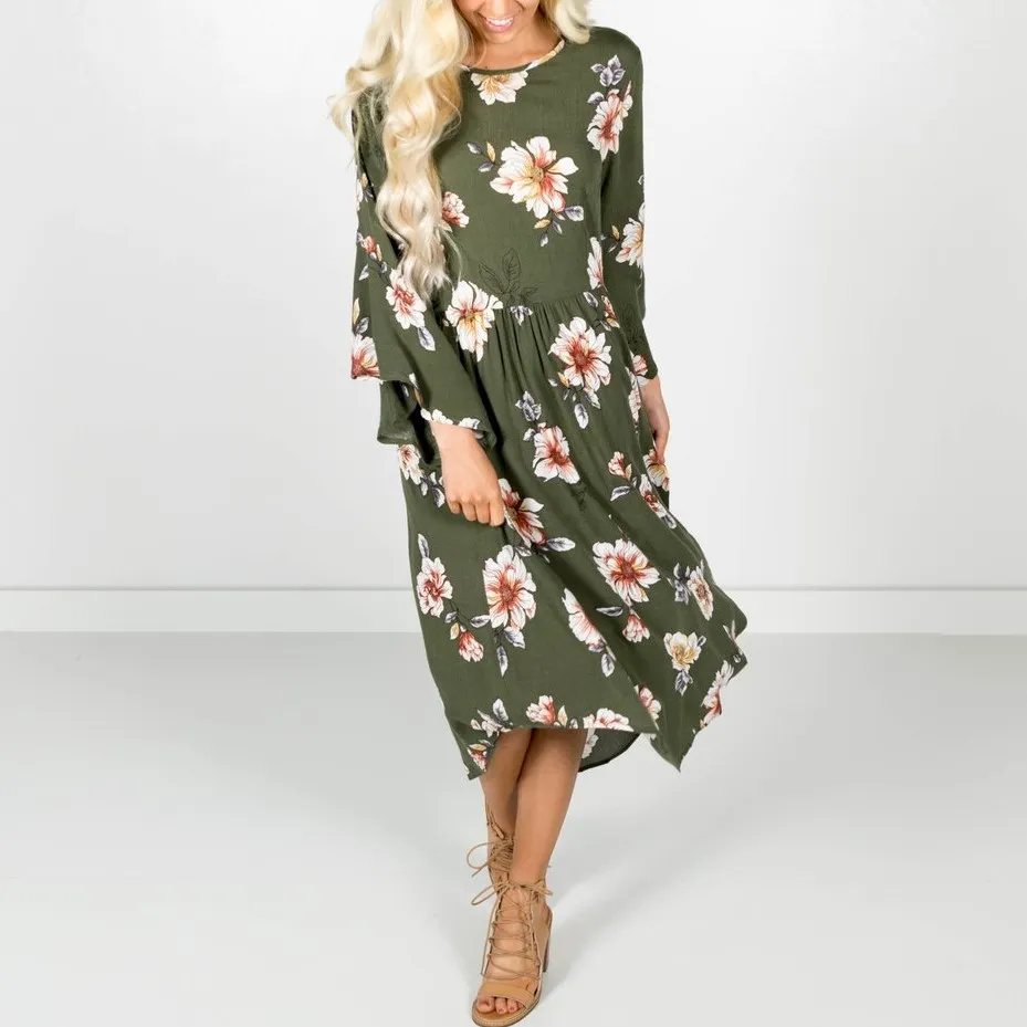 Plus Size Crew Neck Floral Dress