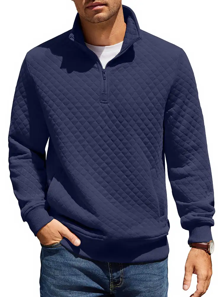 Trendy Quarter Zip Pullover Quilted Sweatshirt Hoodie