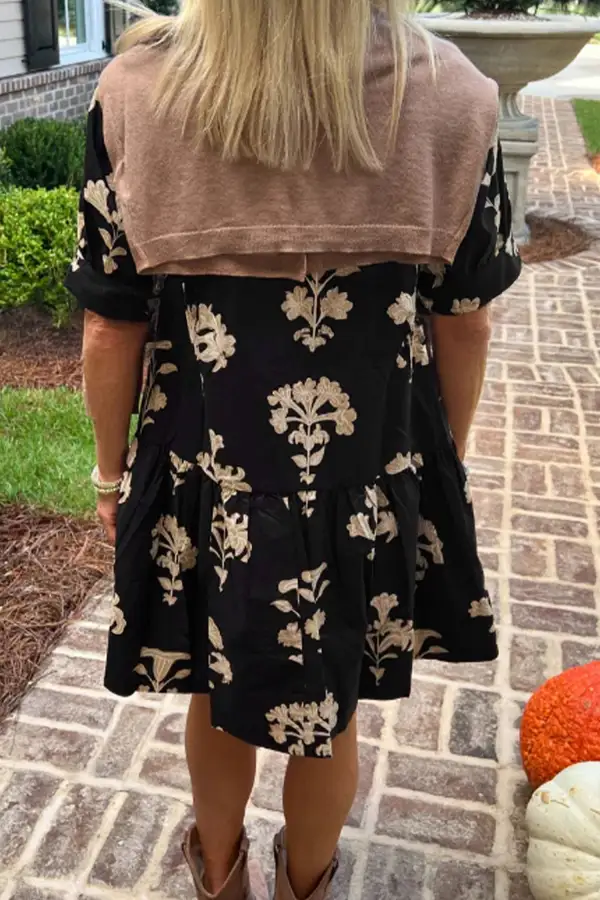 Floral V Neck Ruffle Mini Dress