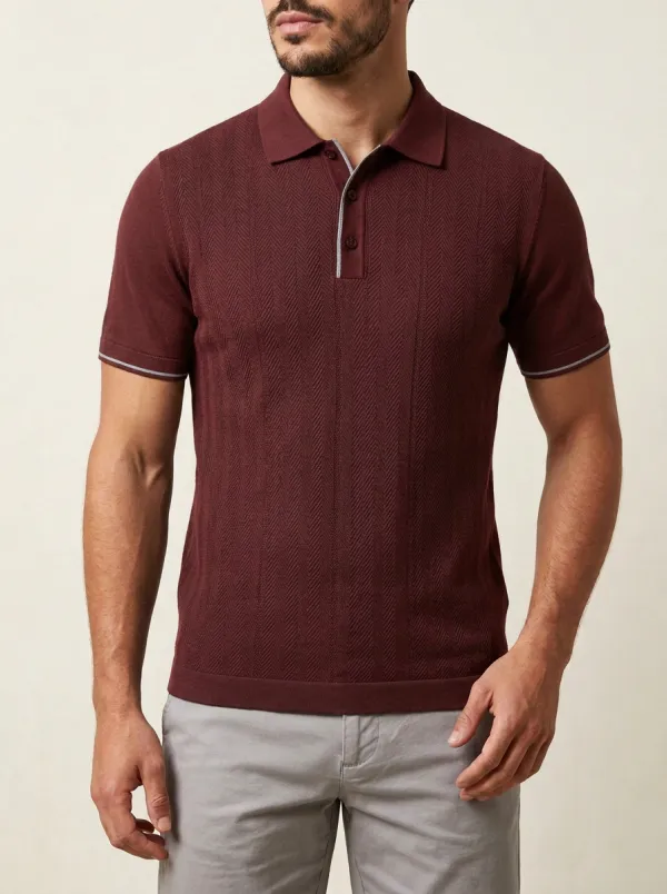 Men's Herringbone Textured Patterned Polo Shirt