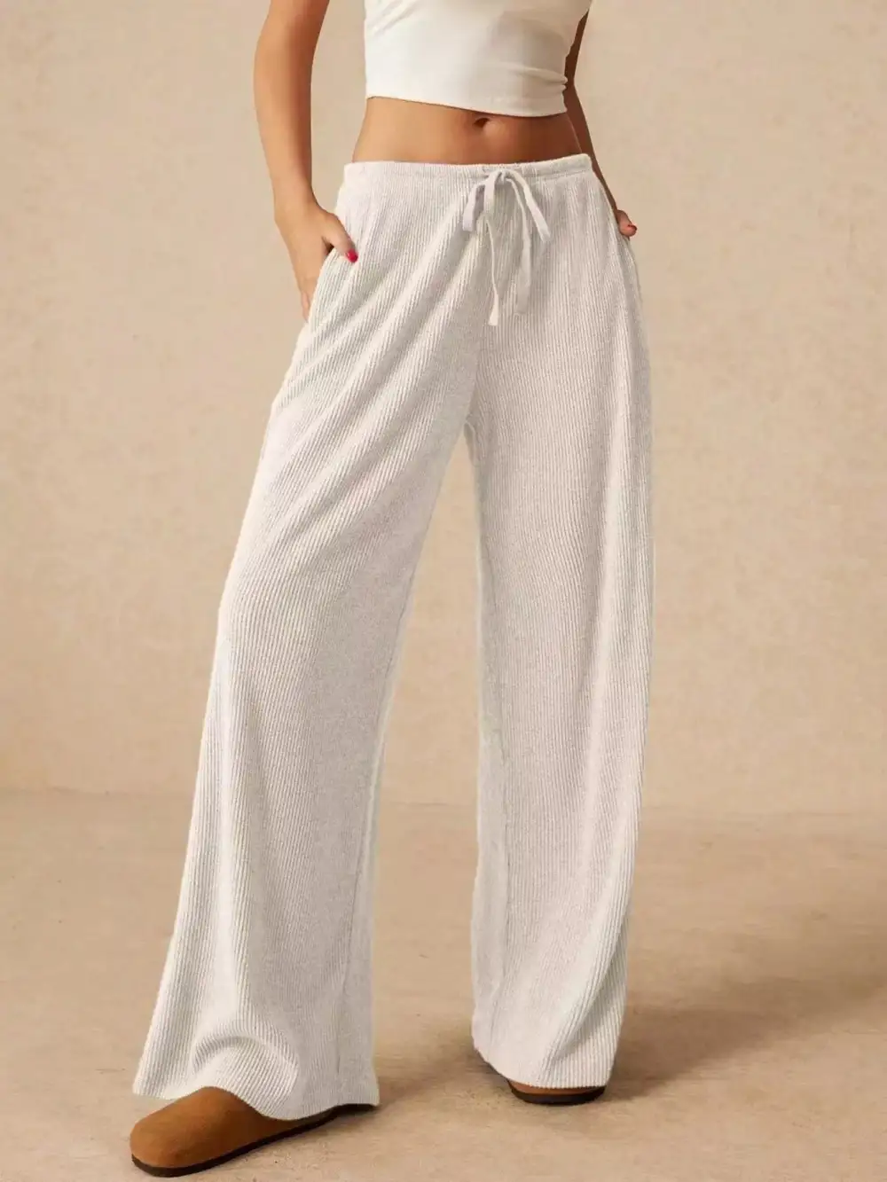 Wide Leg Drawstring Casual Everyday Pants
