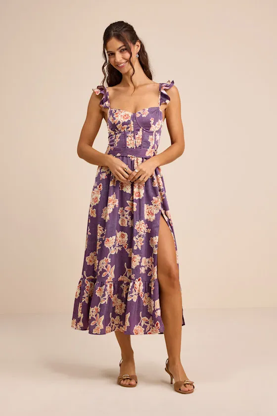 Sweet Like Sangria Pink Floral Ruffled Bustier Midi Dress