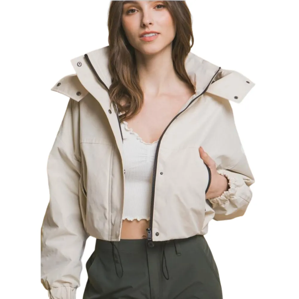 Women's Beige Cropped Utility Jacket  - Stylish & Functional for All Seasons