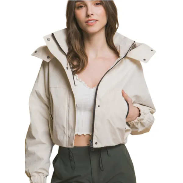 Women's Beige Cropped Utility Jacket  - Stylish & Functional for All Seasons