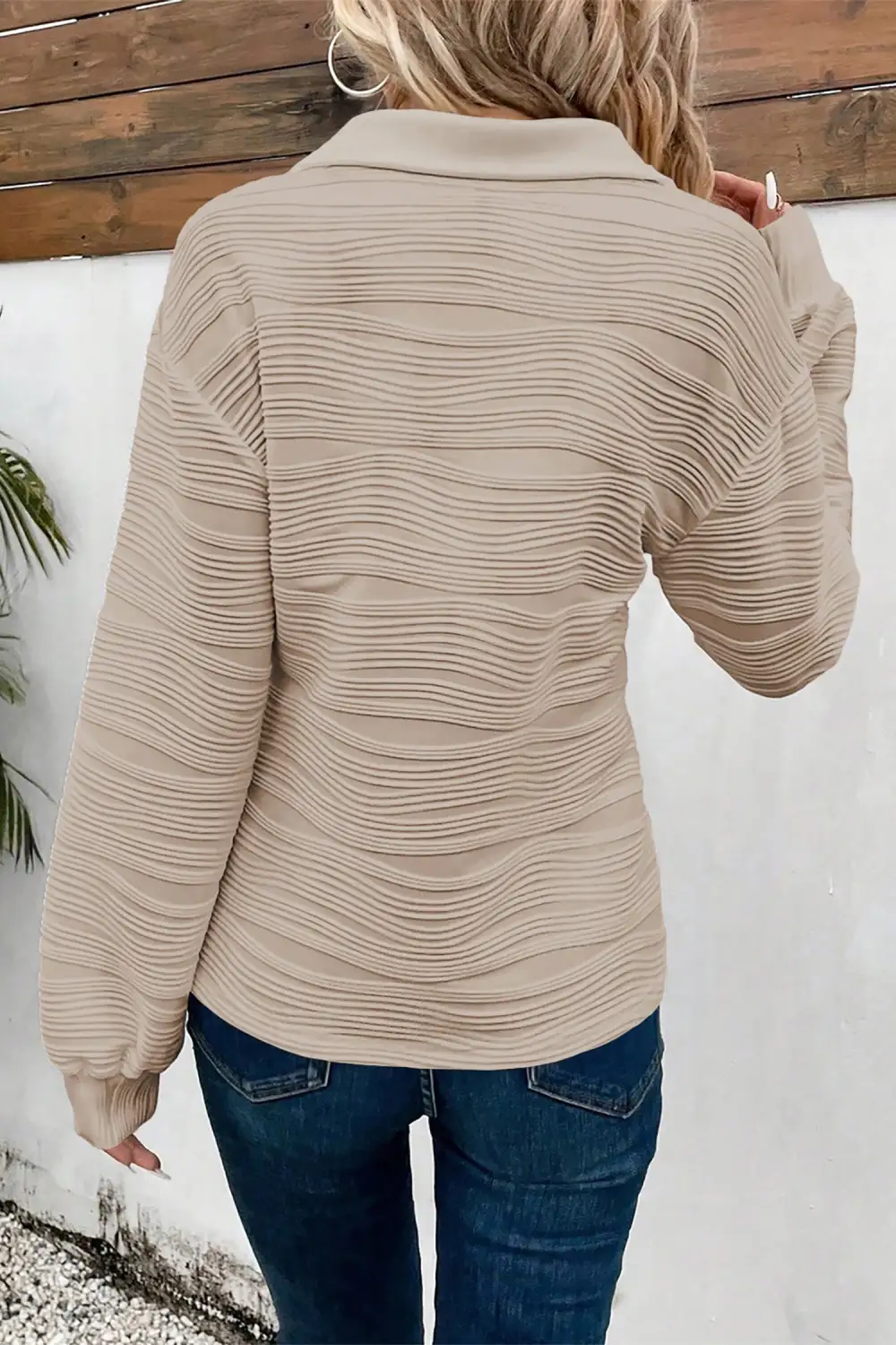 Textured Zip Detail Zip Pullover Sweatshirt