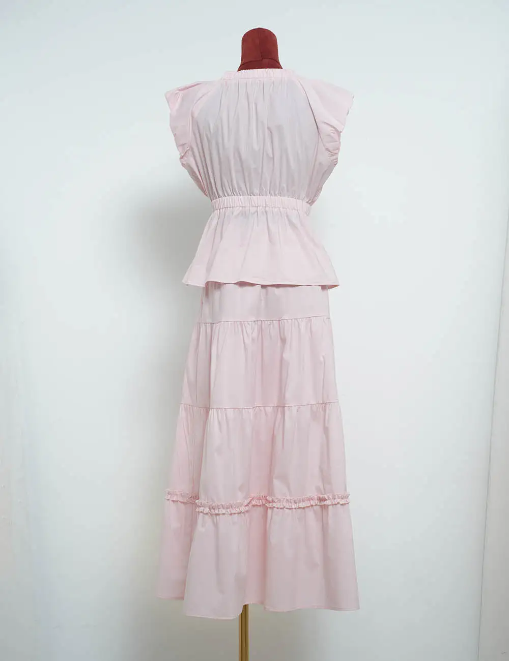 Tiered Hem Elastic Waist Solid Color Midi Skirt