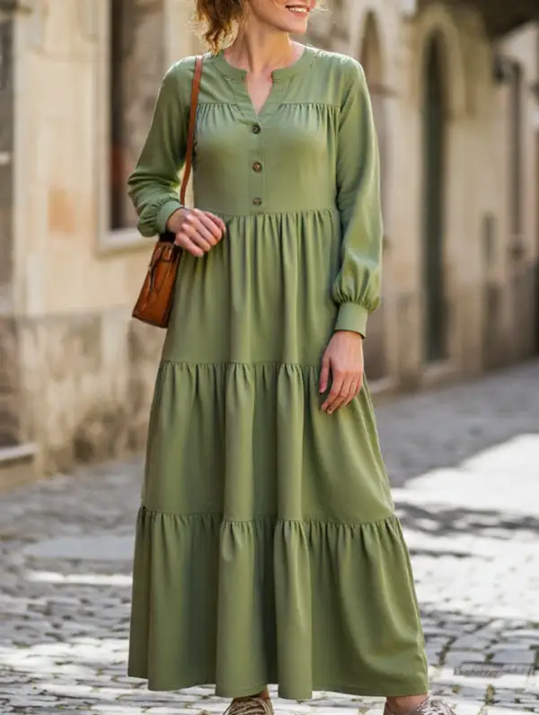V-Neck Ruffled Loose Dress
