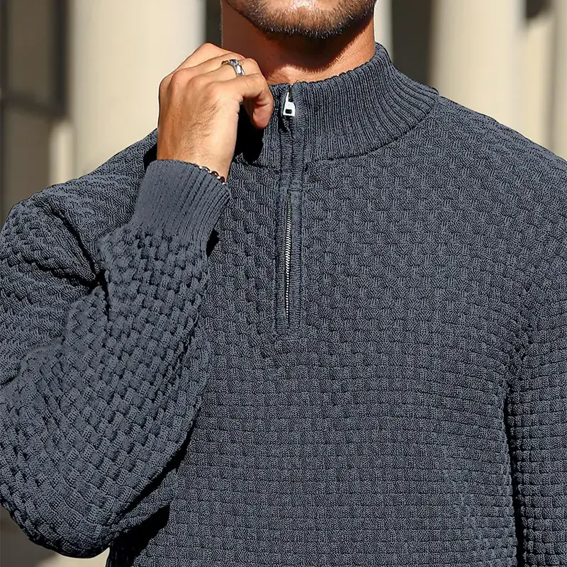 Men's Quarter-Zip Sweater Polo Zip Up Pullover Cable Knit Turtleneck Tops Long Sleeve