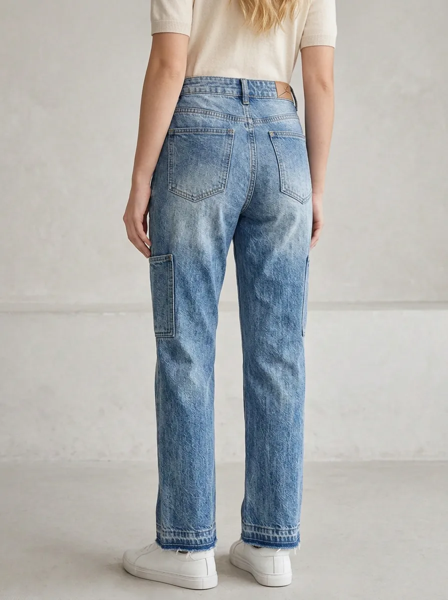 Women's Vintage Wash High-Waisted Paneled Denim Jeans