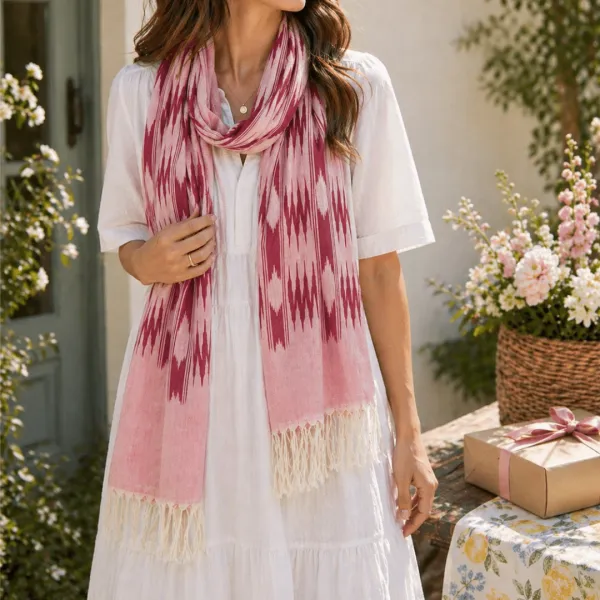 Pink Burgundy Banded Stripes Scarf