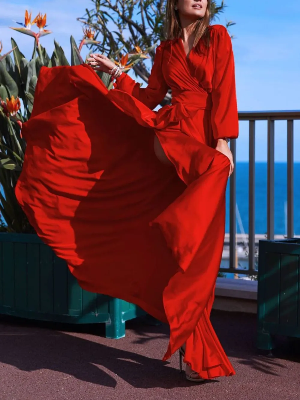 Slit Long Sleeve Maxi Dress