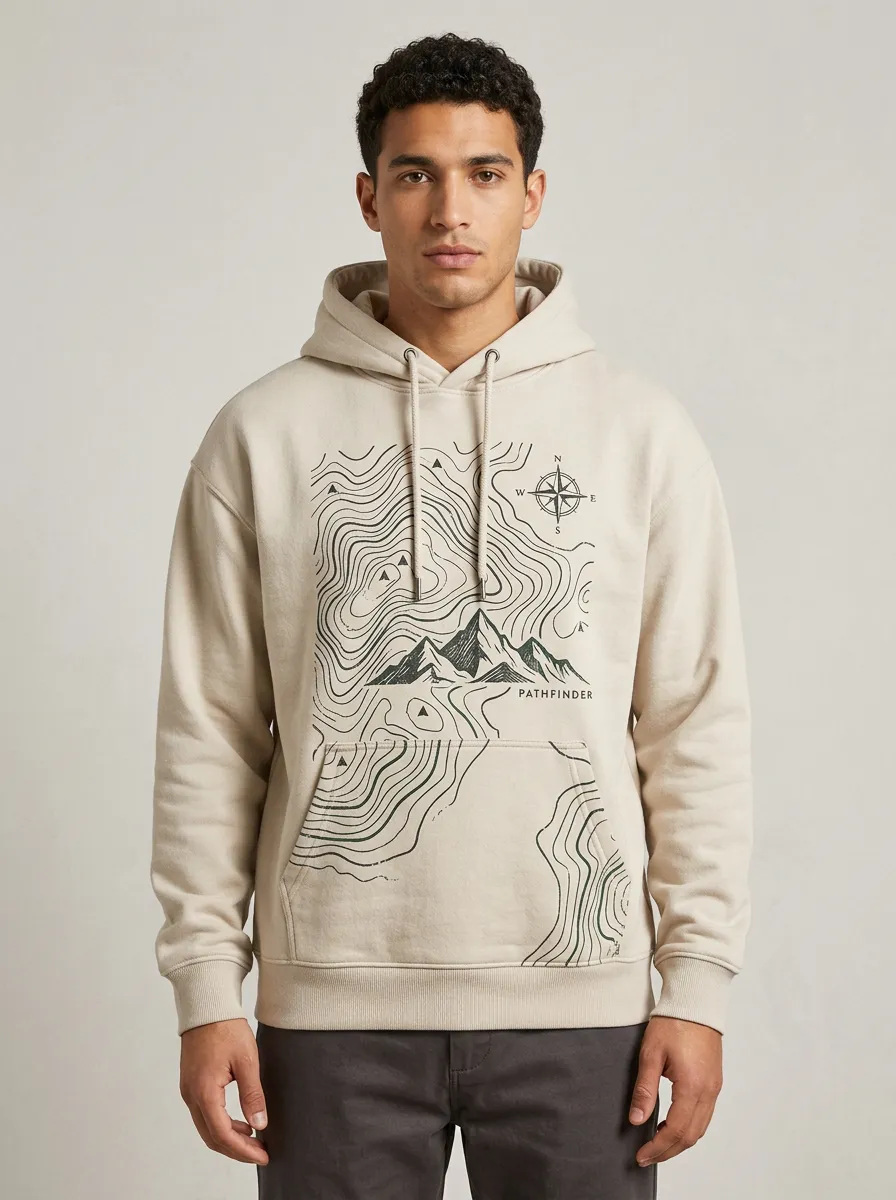 Men's Hiking Pathfinder Mountain Topographic Graphic Hoodie