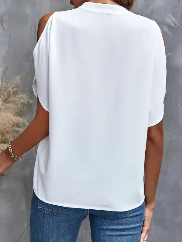 Cold Shoulder Notched Blouse