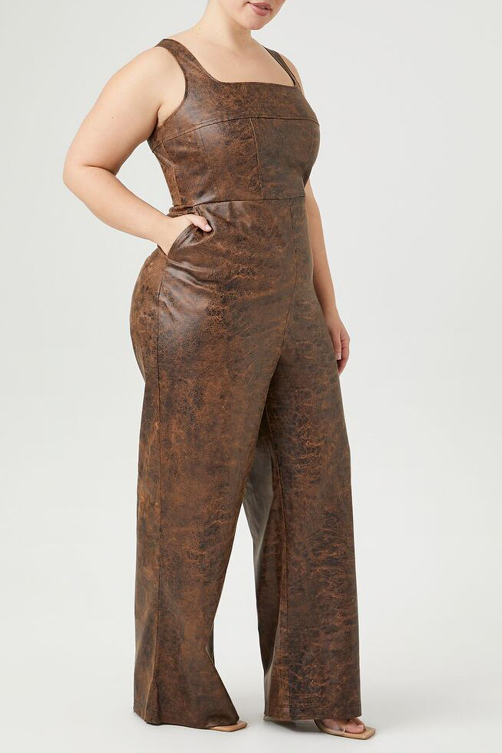 Plus Size Faux Leather Jumpsuit
