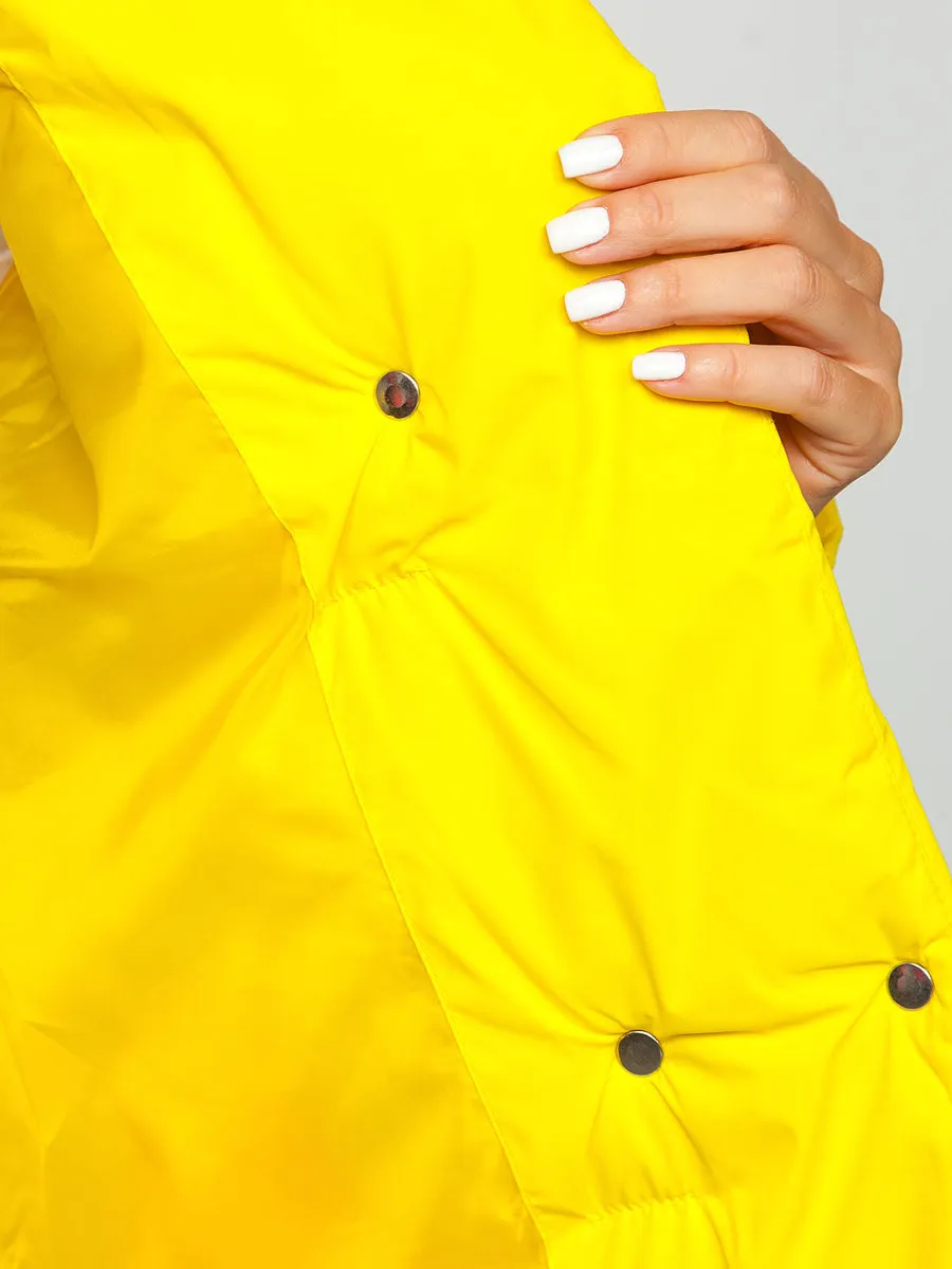 Women's Yellow Quilted Winter Jacket Without Hood