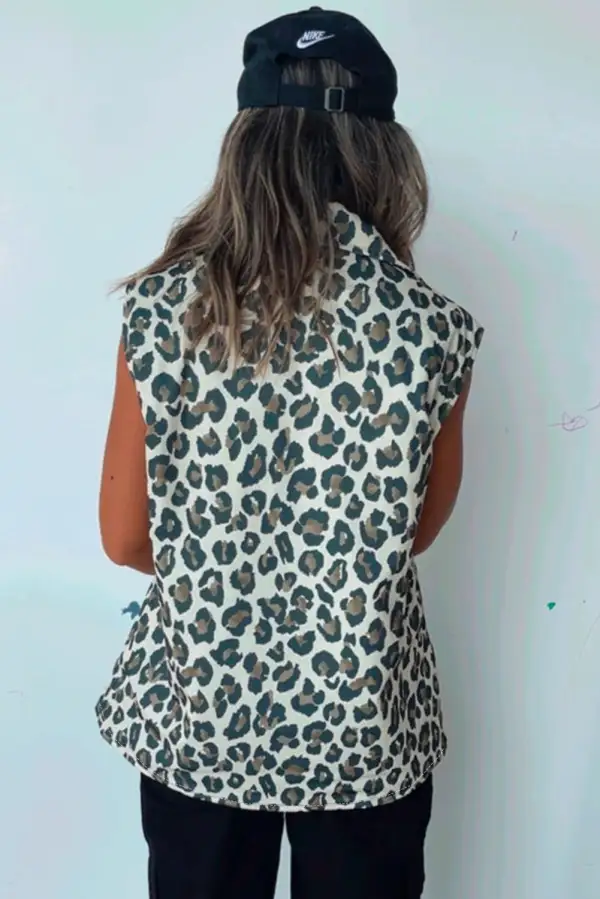 Leopard Open Front Vest Jacket