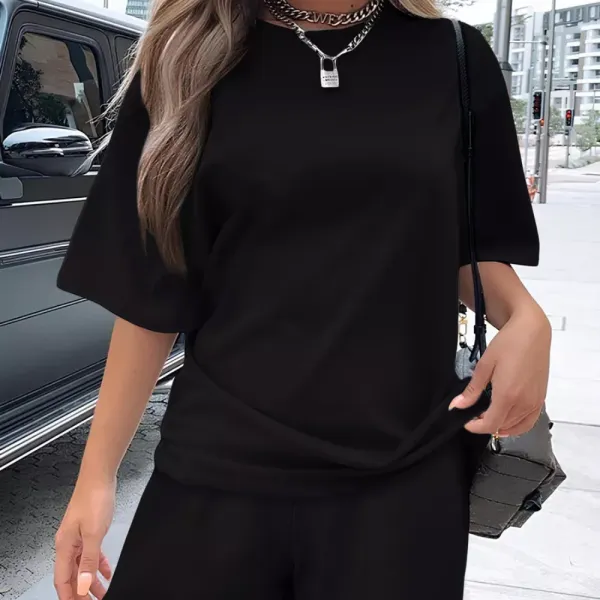 Women's Summer Casual 2 Piece Outfits Short Sleeve Top & Shorts Set Soft Regular Fit Loungewear