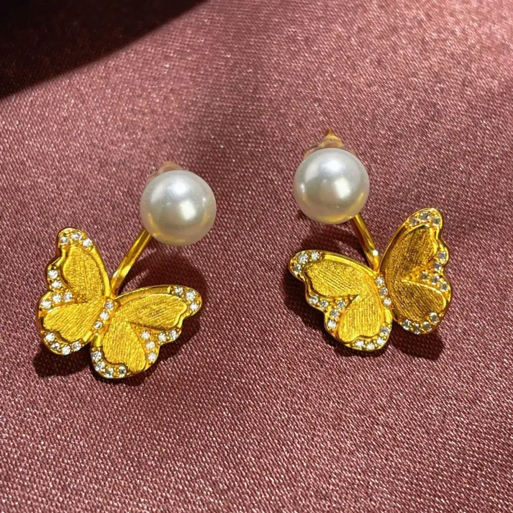 K Gold Plated Pearl Butterfly Earrings