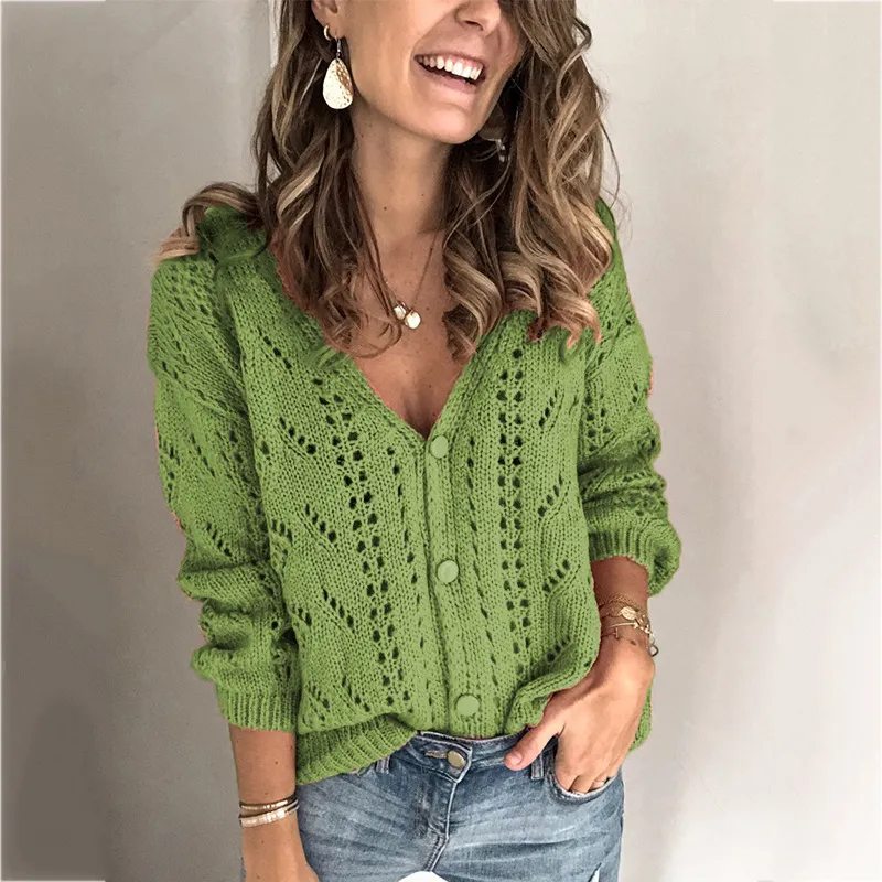 Solid Color V-neck Button Cardigan Sweaters