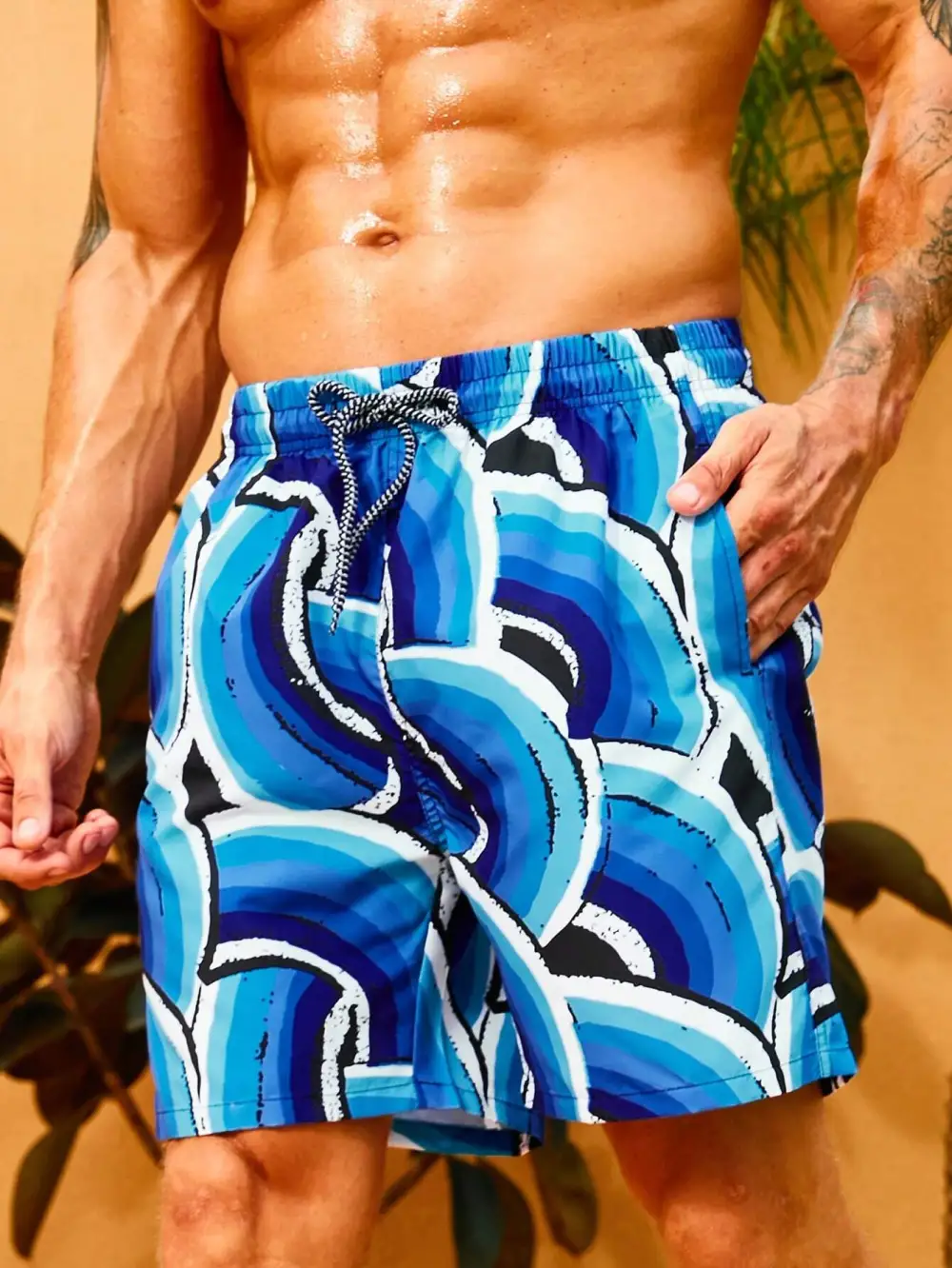 Men's Allover Geo Print Swim Trunks