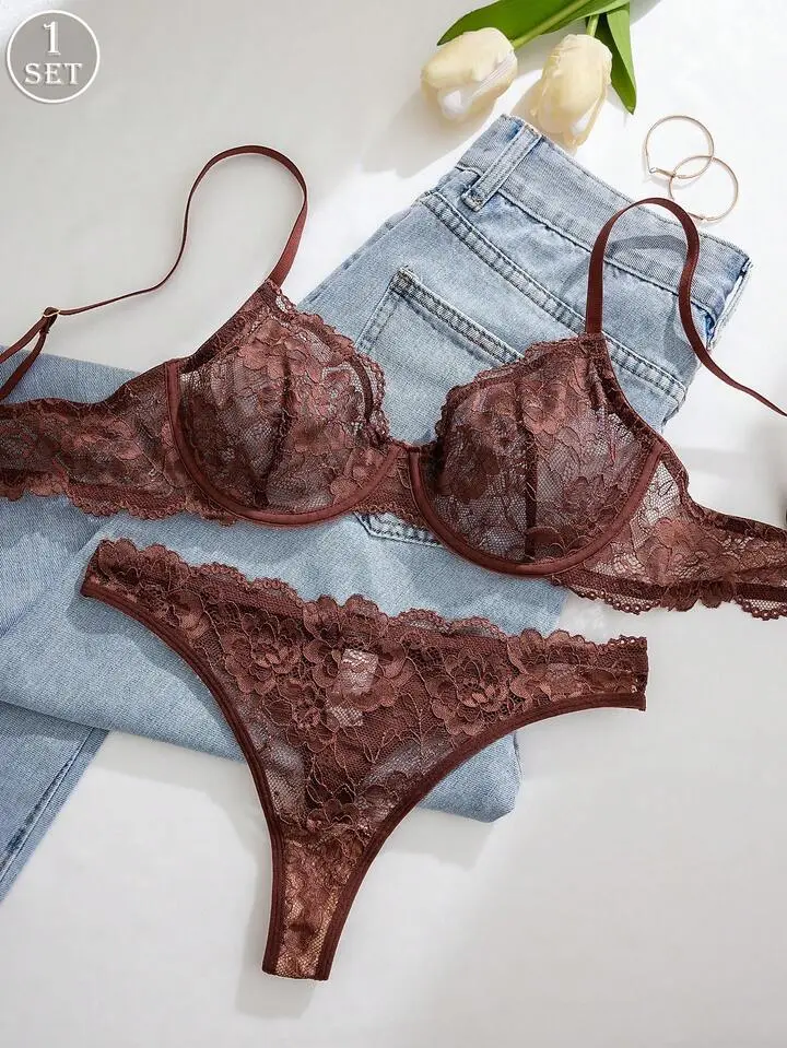Delicate Lace Sheer Bra And Panty Set