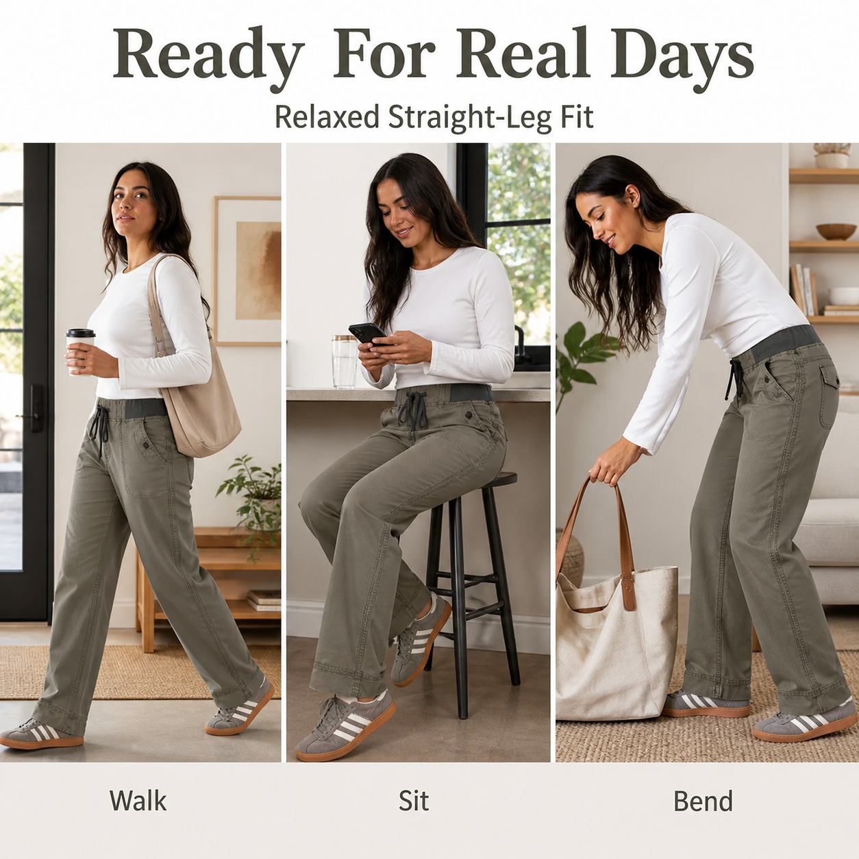 Women's solid seam detail drawstring mid-rise straight-leg pants detail