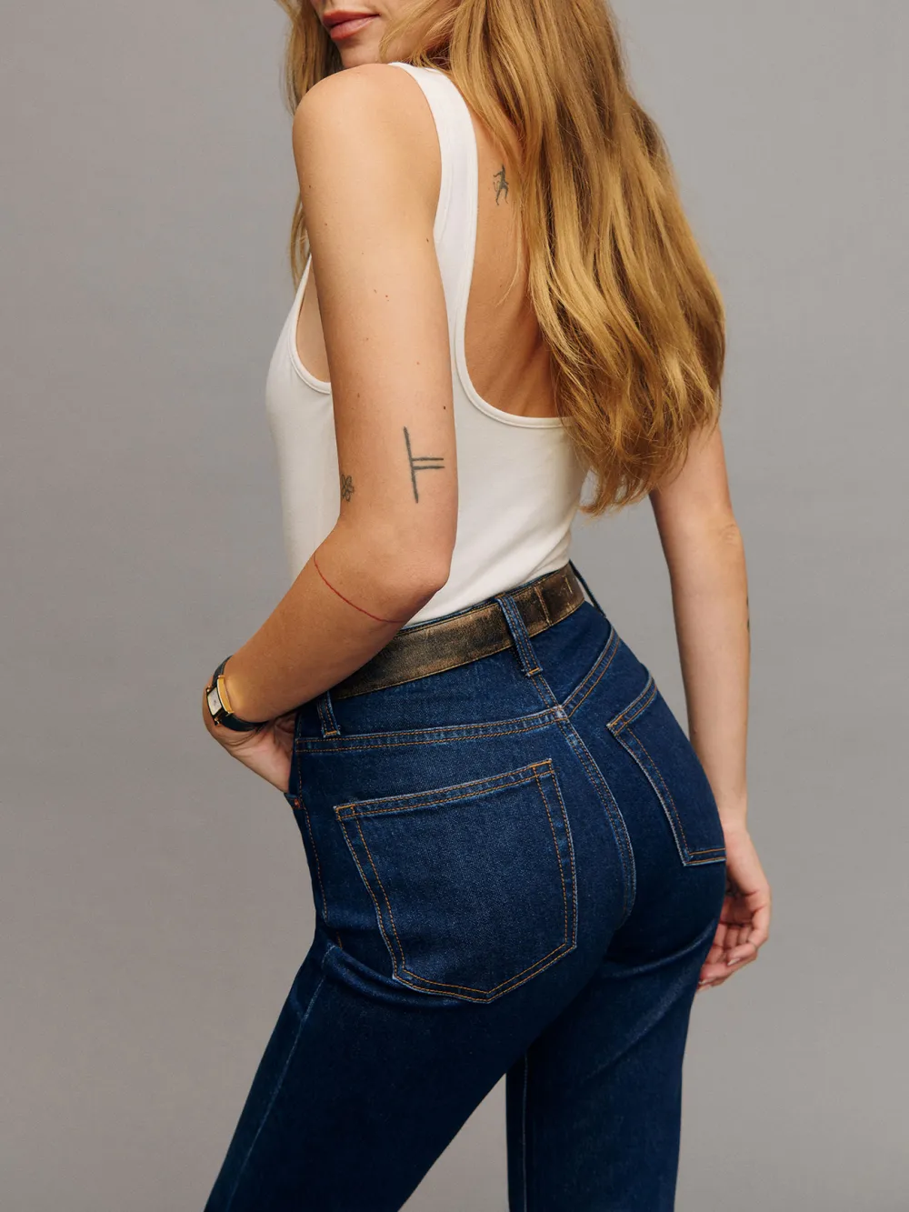Stretch High Rise Straight Leg Jeans