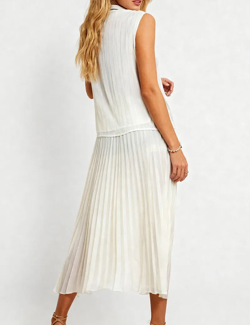 Elegant Solid Color Pleated Belted Maxi Skirt