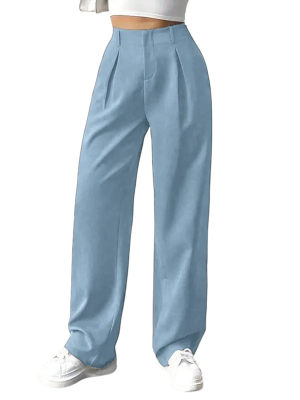 Women's Solid Color Plicated Pocket Wide Leg Pants, Elegant Zipper Fly Trousers for Work Office Business, Ladies Spring & Fall Clothes