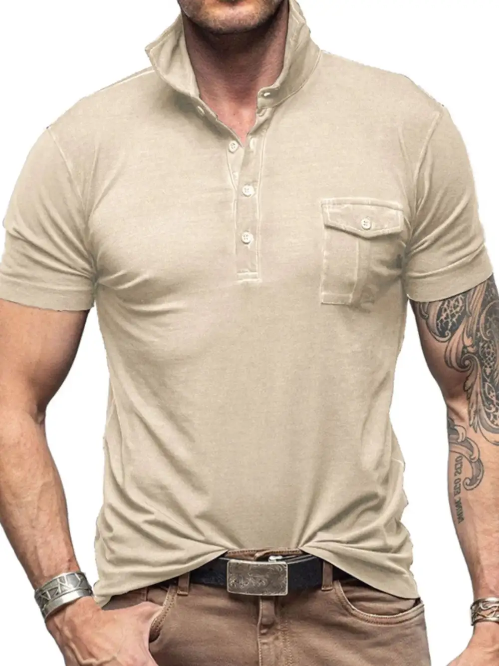 Stand-Collar Pocketed Polo Shirt