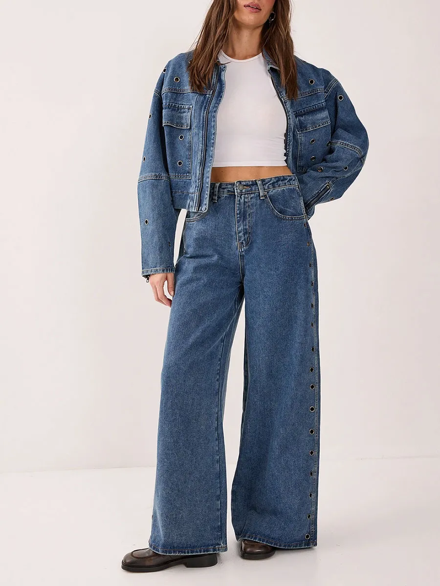 Women's  Side Eyelet Wide-Leg Jeans