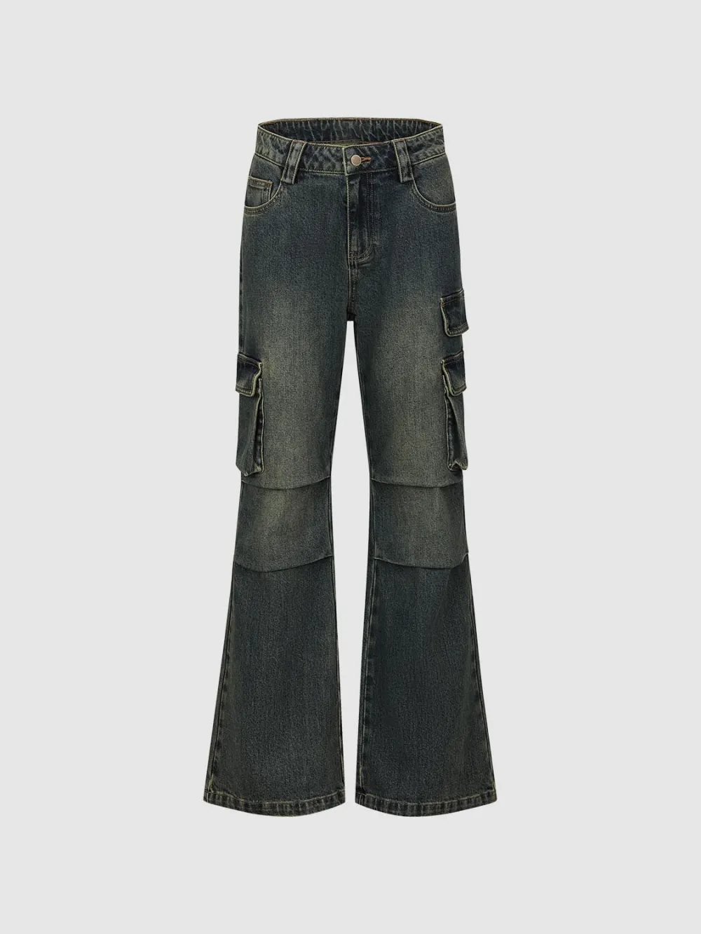 Ladies' Blue Layered Retro Denim Flared Trousers