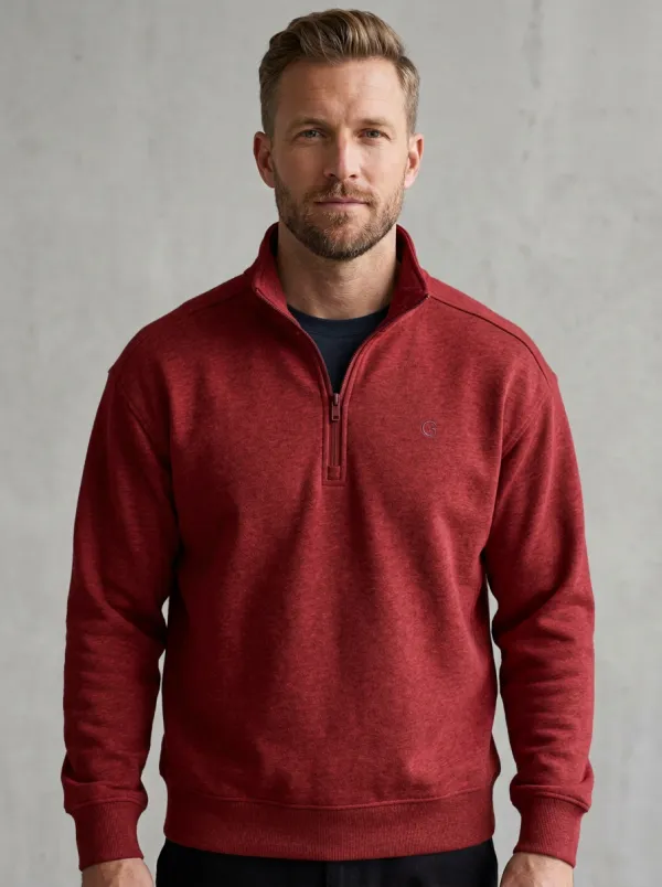 Men's Urban Minimalist Textured Embroidered Emblem Quarter-Zip Sweatshirt