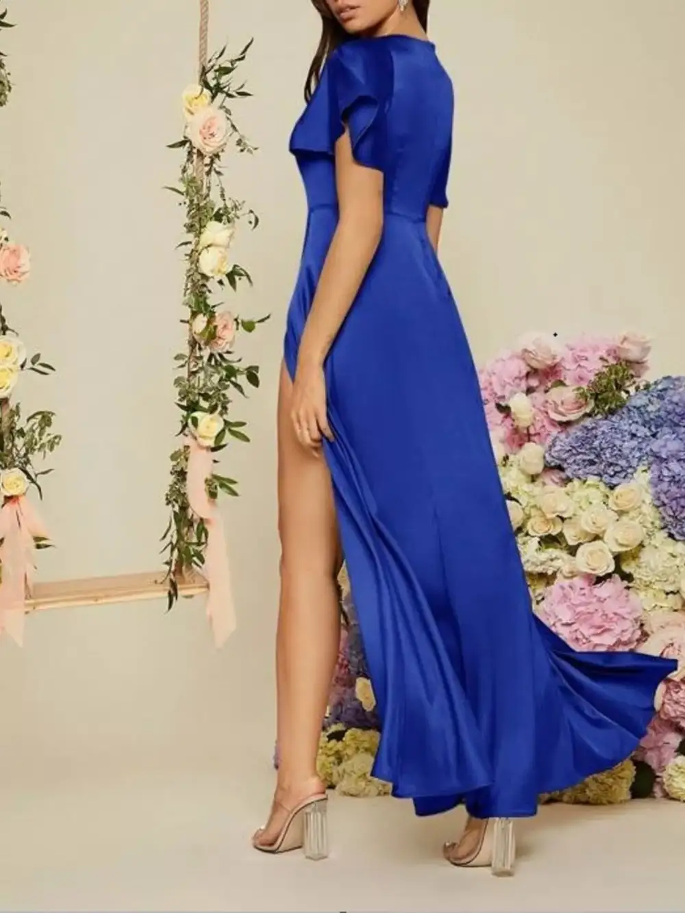 Slit Flutter Sleeve Maxi Dress