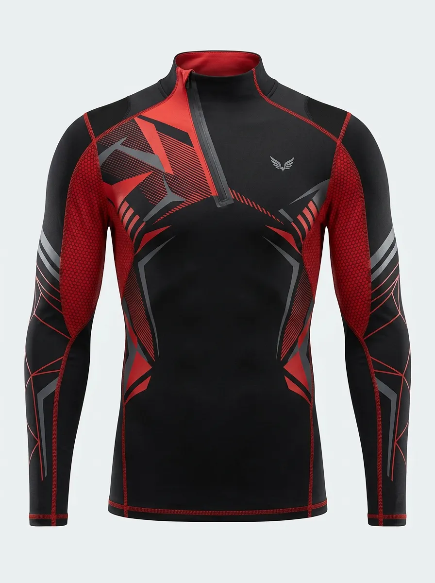 Men's Sports Fitness Geometric Pattern Printed Quarter Zip Long Sleeve Shirt