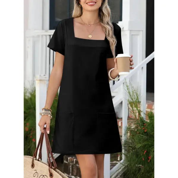 Women's Solid Color Align Dress Short Sleeve Mini Dresses With Pockets