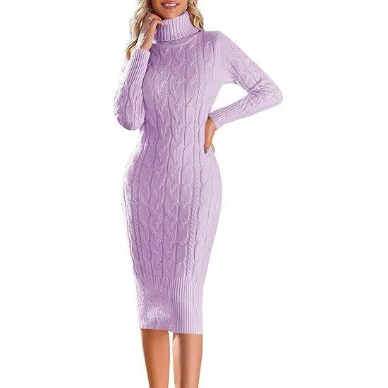 Women’s Long Sleeve Turtleneck Sweater Dress – Effortless Chic, Cozy Confidence