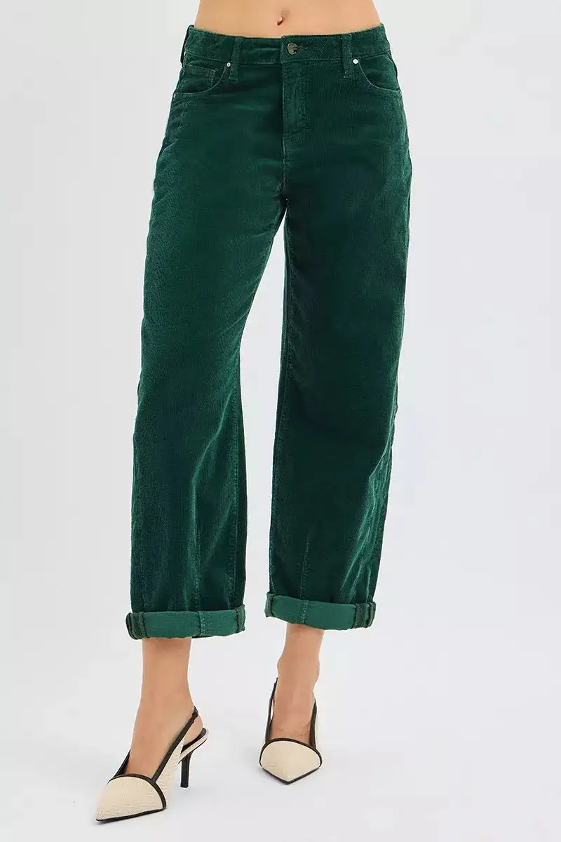 Relaxed High Rise Crop Barrel Cordurory Pants