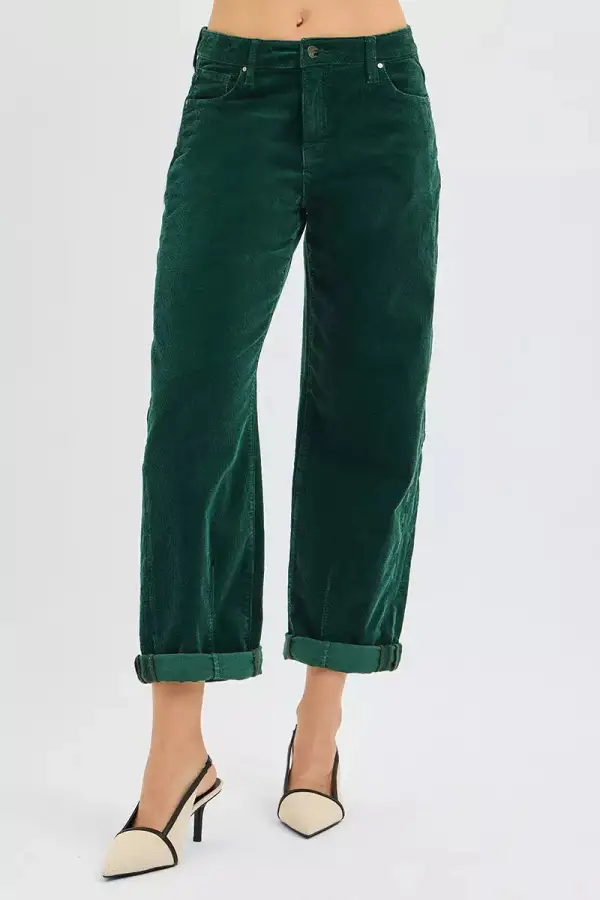 Relaxed High Rise Crop Barrel Cordurory Pants
