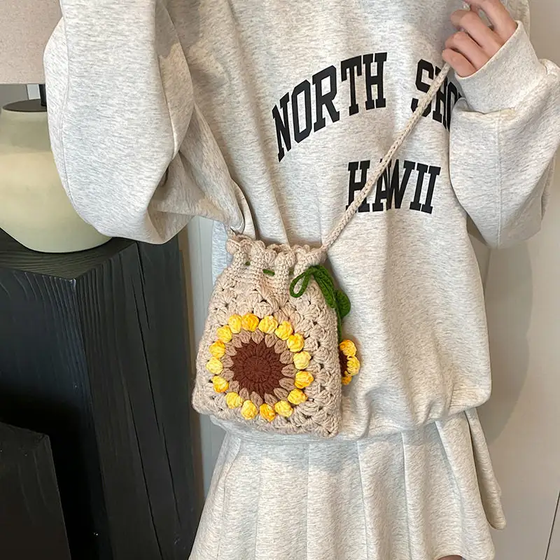 Floral Knit Casual Shoulder Bag