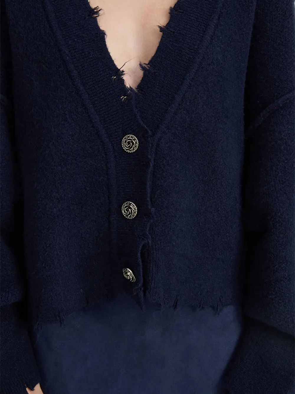 Casual Style V-neck Cardigan Navy