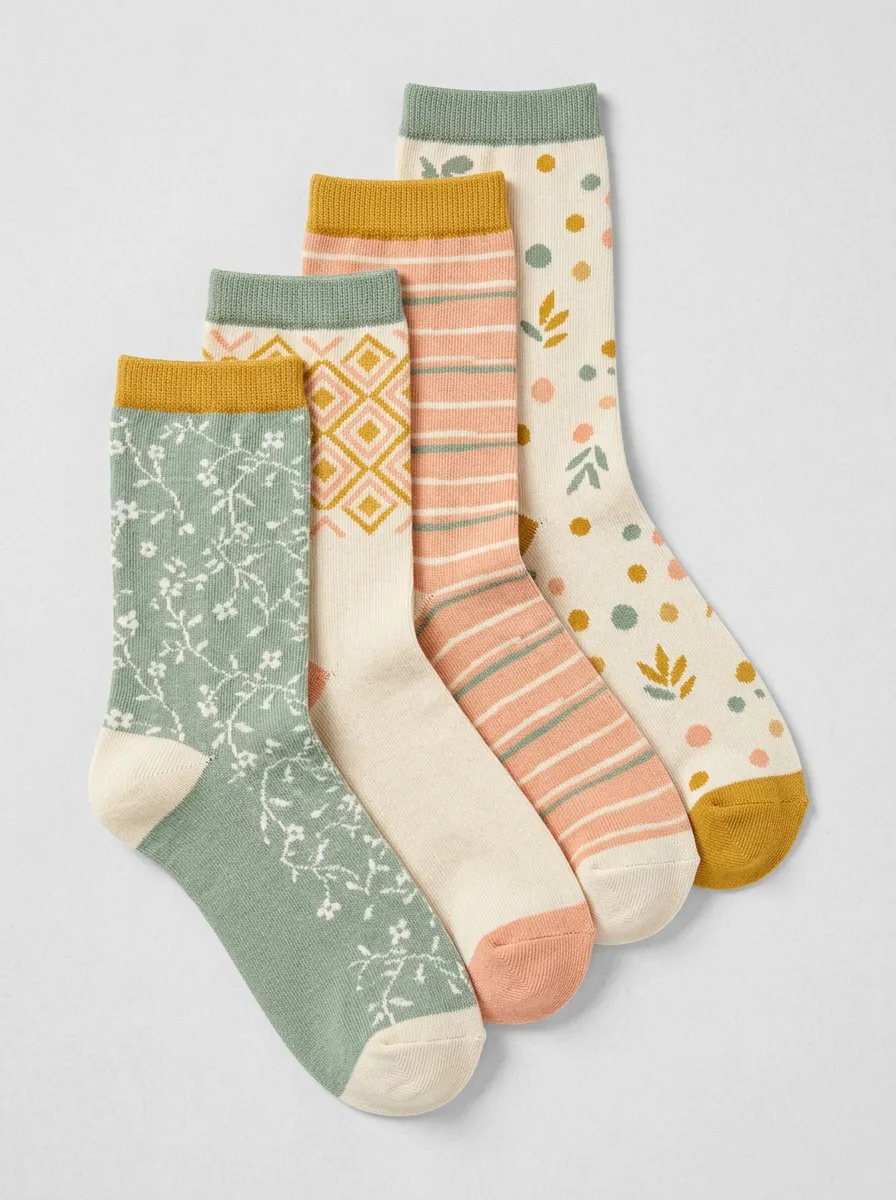 Daily Geometric Floral Silhouette Women's Four Pair Socks