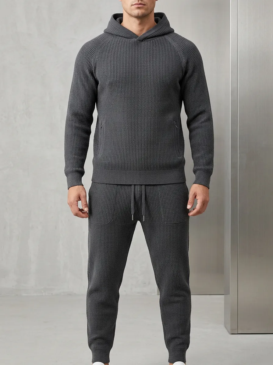 Refined Everyday-Look Men's Knit Hoodie Jogger Set